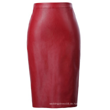 Kate Kasin Damen Synthetik Leder Rücken Split Hips-Wrapped Red Bleistift Skirt KK000601-2